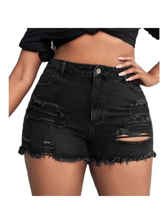 Pants - Plus Size Denim Shorts Women High Waisted Stretch Summer Jean Shorts Ripped
